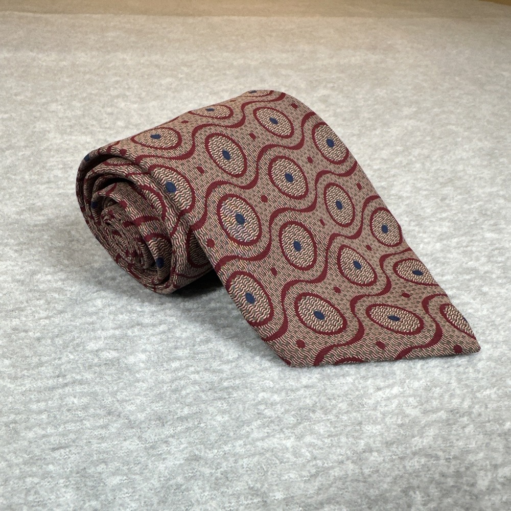 Firenze Italy Silk Tie Brown Medallion Geometric Classic 57x3.75in
